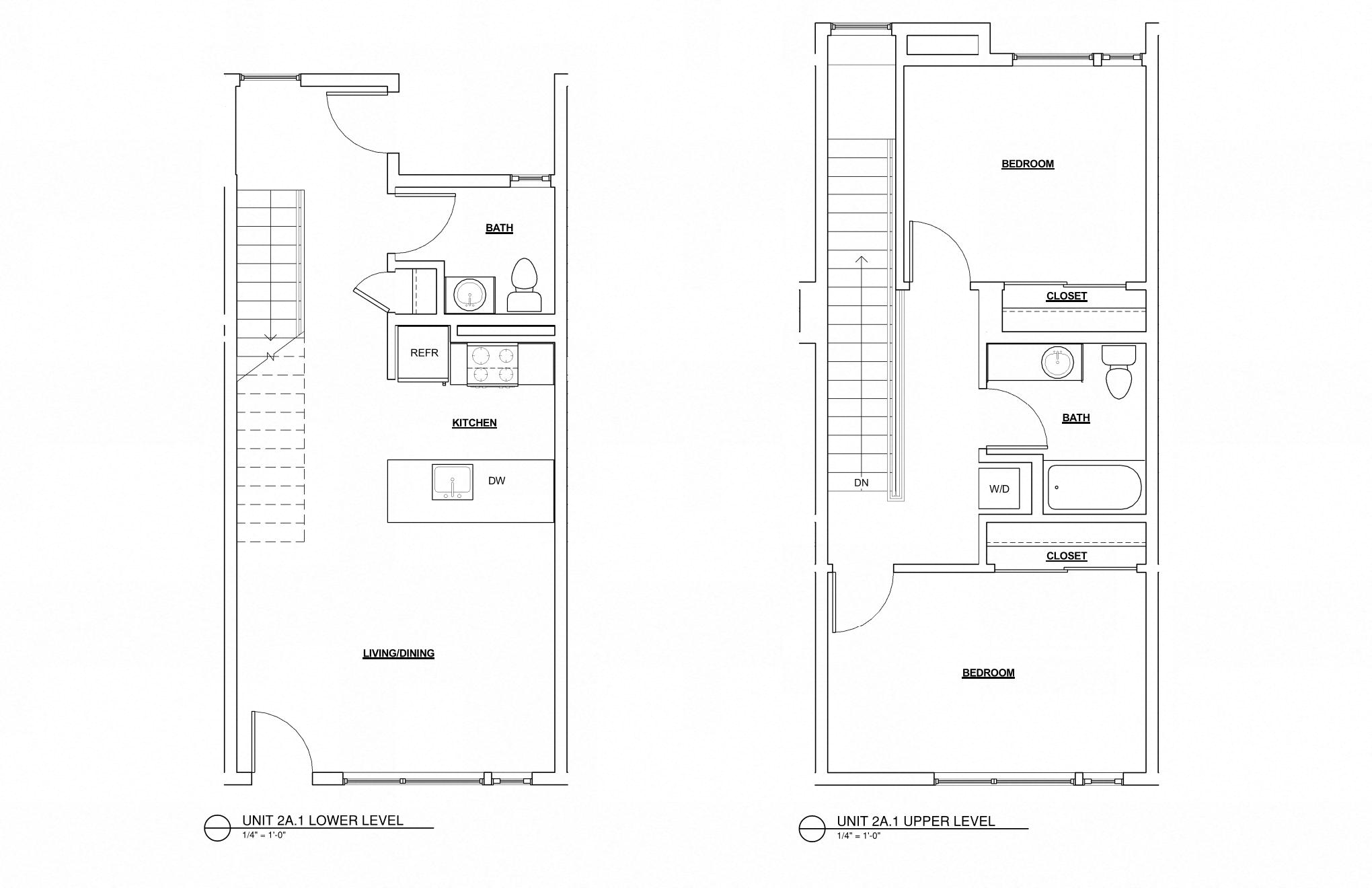 Floor plan for 2 beds, 1.5 baths, 1086 sqft